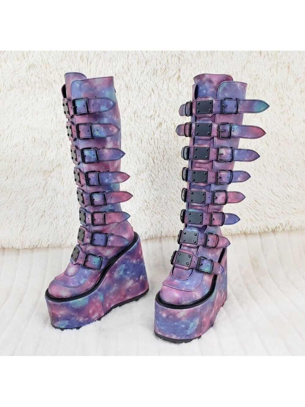 Swing 815 Reflective Cosmic Galaxy Goth Platform Knee Boots